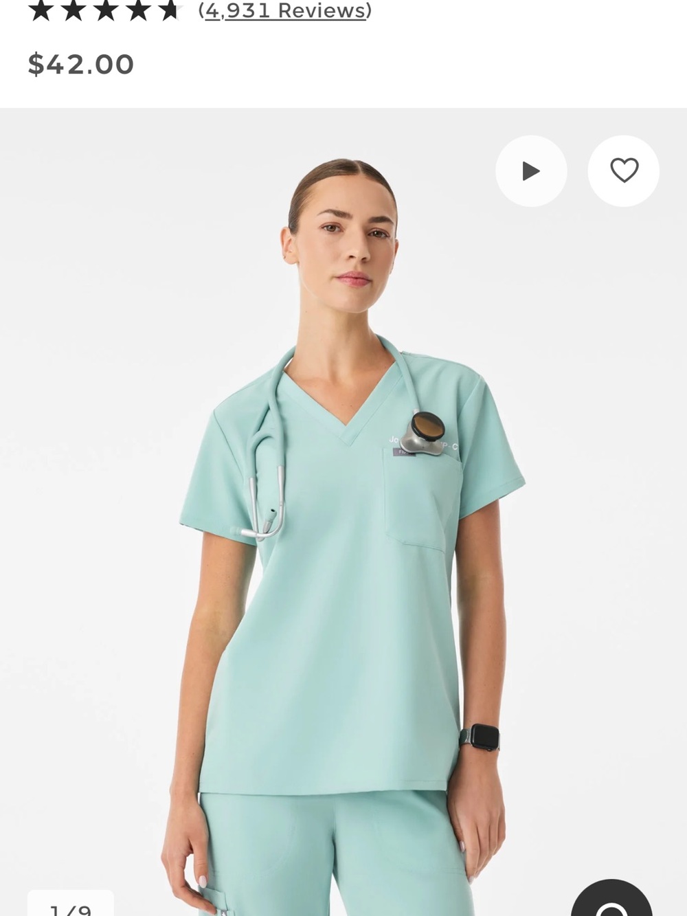 FIGS Mint Green V-Neck Short Sleeve Medical Top
